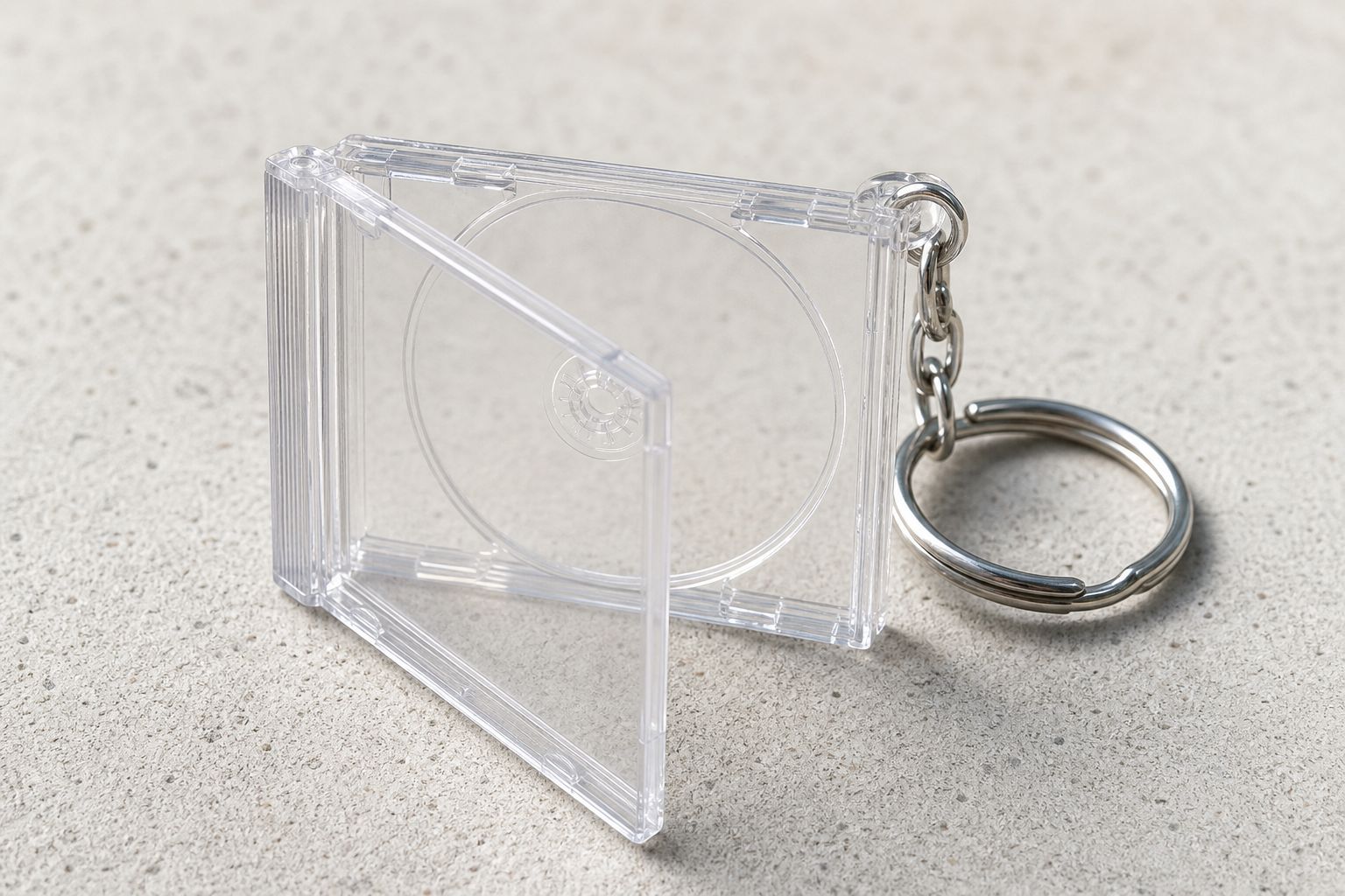 Transparent acrylic mini CD case shell with keyring