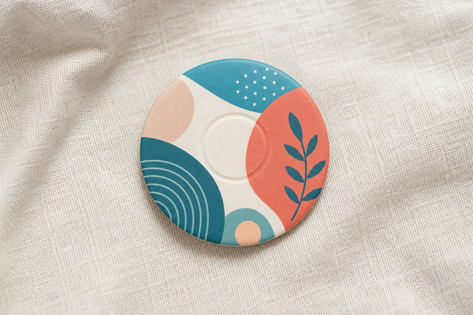 Printed circular NFC disc with abstract artwork
